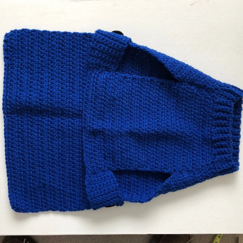 Handmade Crochet Dog sweater & Hat Blue Yellow